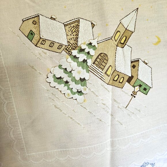 Vintage Square Cotton Winter Themed Tablecloth - Picture 4 of 5